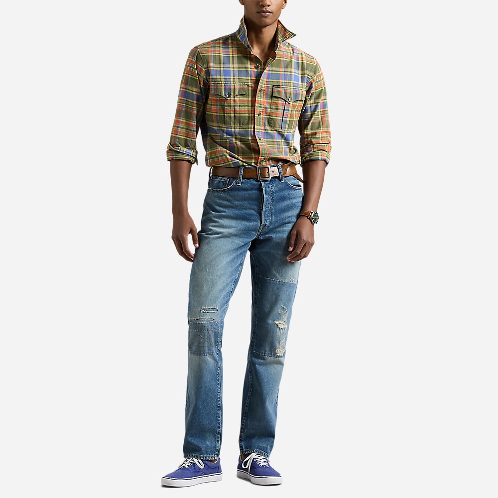 Custom Fit Plaid Oxford Shirt - Olive Orange Multi
