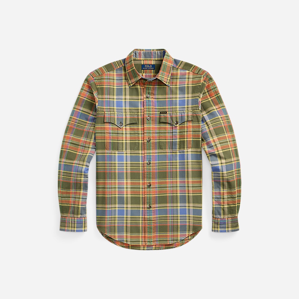 Custom Fit Plaid Oxford Shirt - Olive Orange Multi