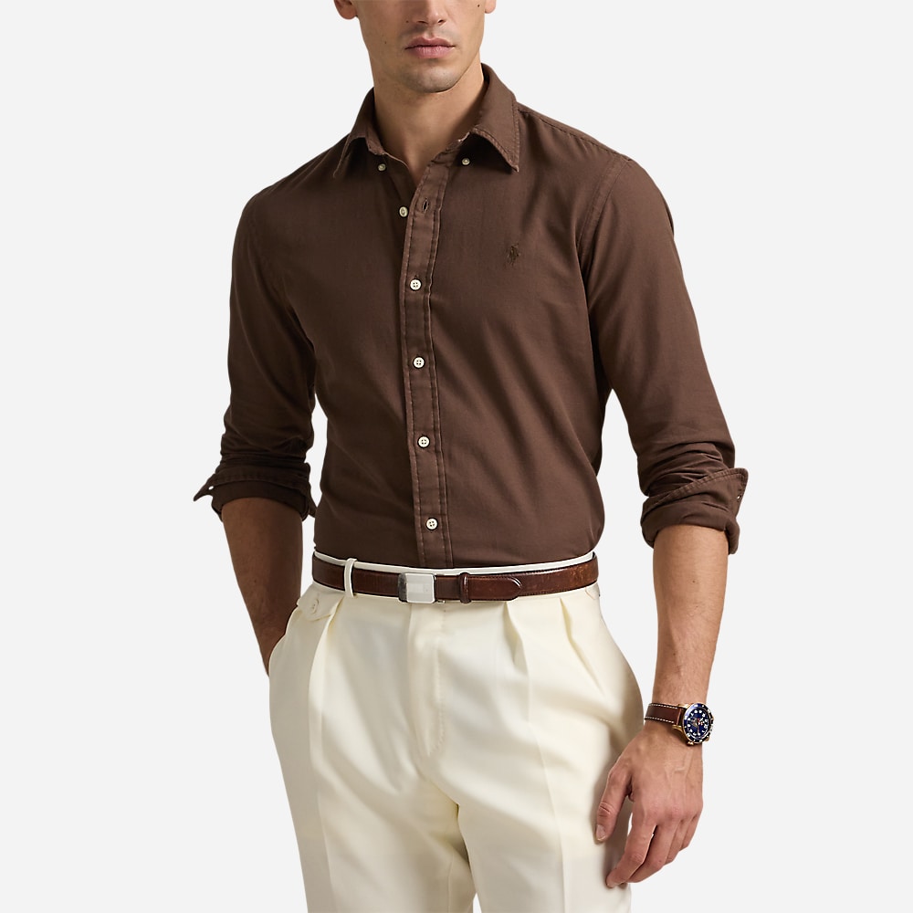 Custom Fit Garment Dyed Sport Shirt - Nutmeg Brown