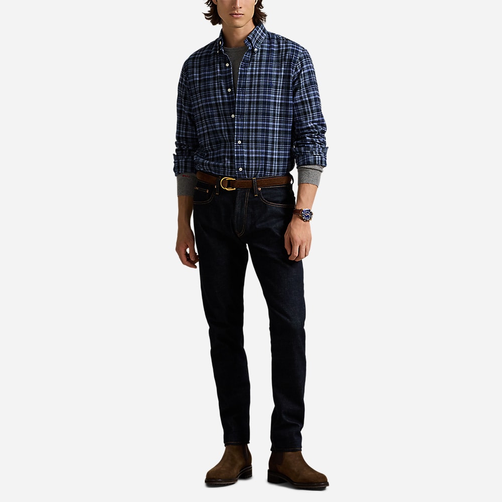 Custom Fit Plaid Brushed Oxford Shirt - Blue Multi