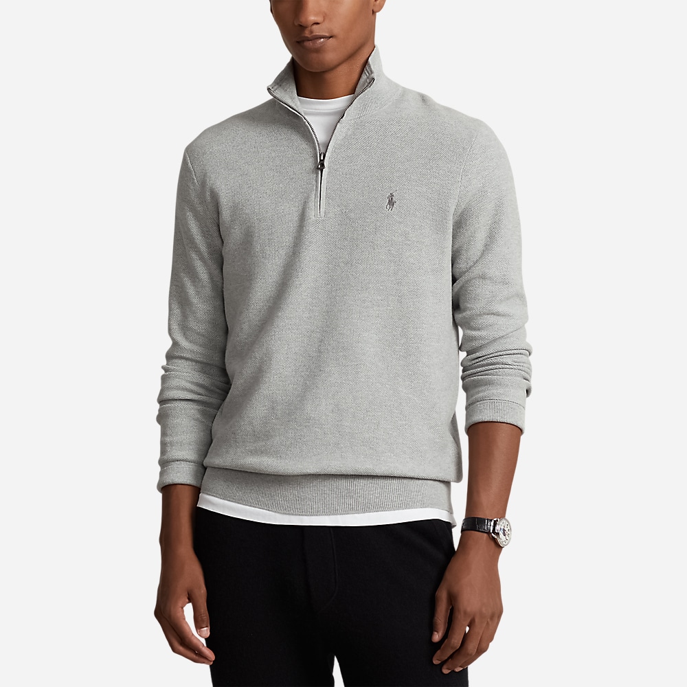 Mesh-Knit Cotton Quarter-Zip Sweater - Andover  Heather