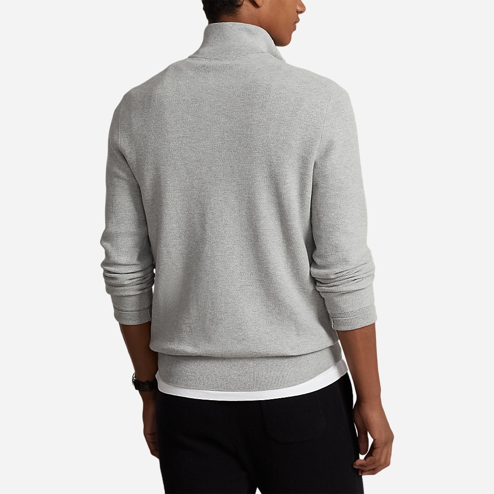 Mesh-Knit Cotton Quarter-Zip Sweater - Andover  Heather