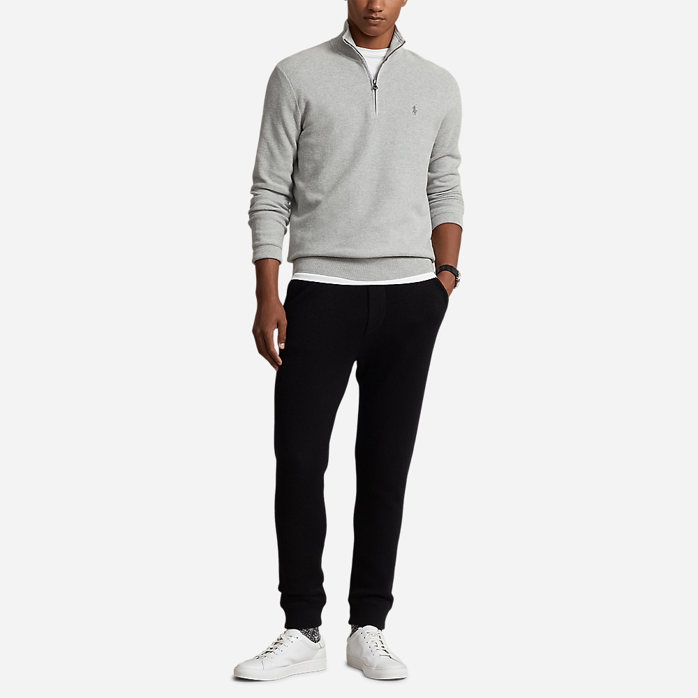 Mesh-Knit Cotton Quarter-Zip Sweater - Andover  Heather