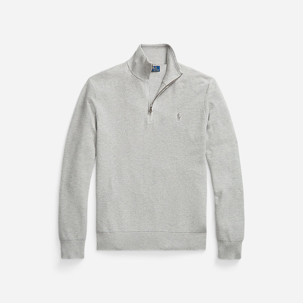 Mesh-Knit Cotton Quarter-Zip Sweater - Andover  Heather