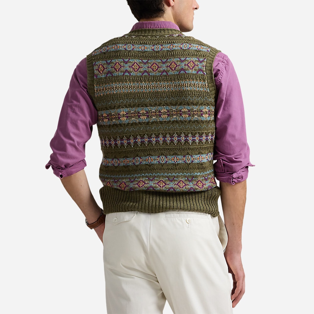Fair Isle Linen-Blend Sweater Vest - Olive Combo