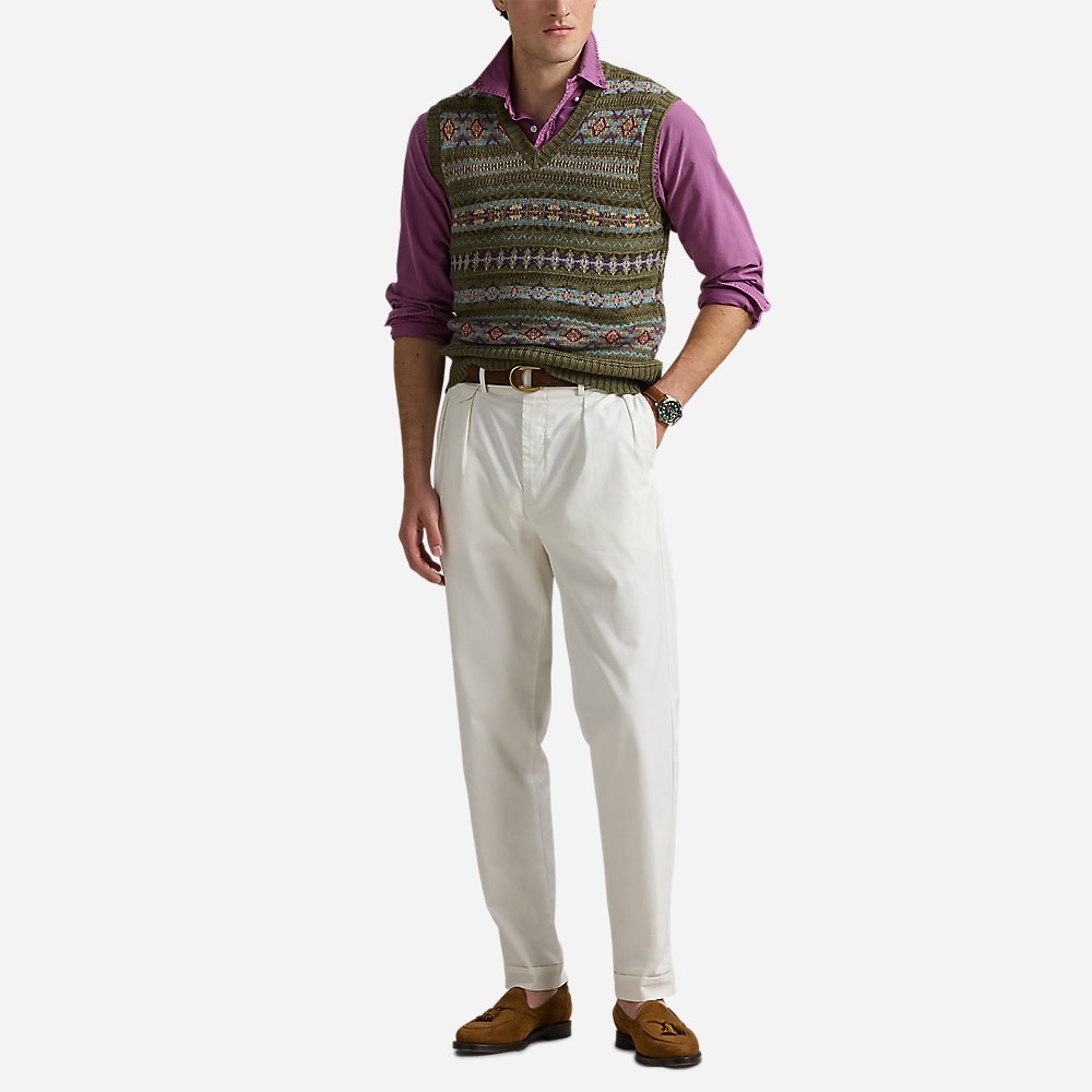 Fair Isle Linen-Blend Sweater Vest - Olive Combo