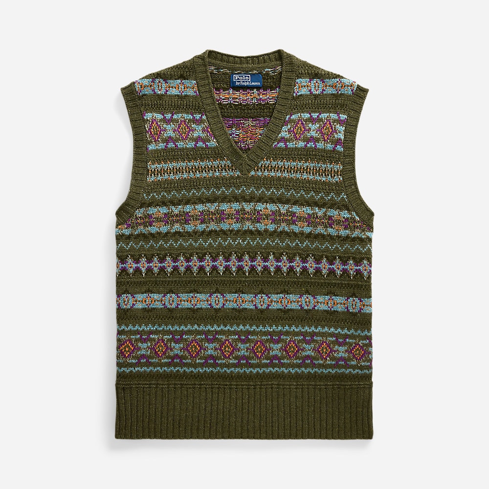 Fair Isle Linen-Blend Sweater Vest - Olive Combo