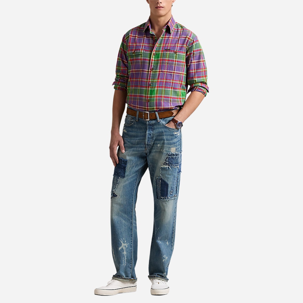 Custom Fit Plaid Oxford Shirt - Purple Green Multi