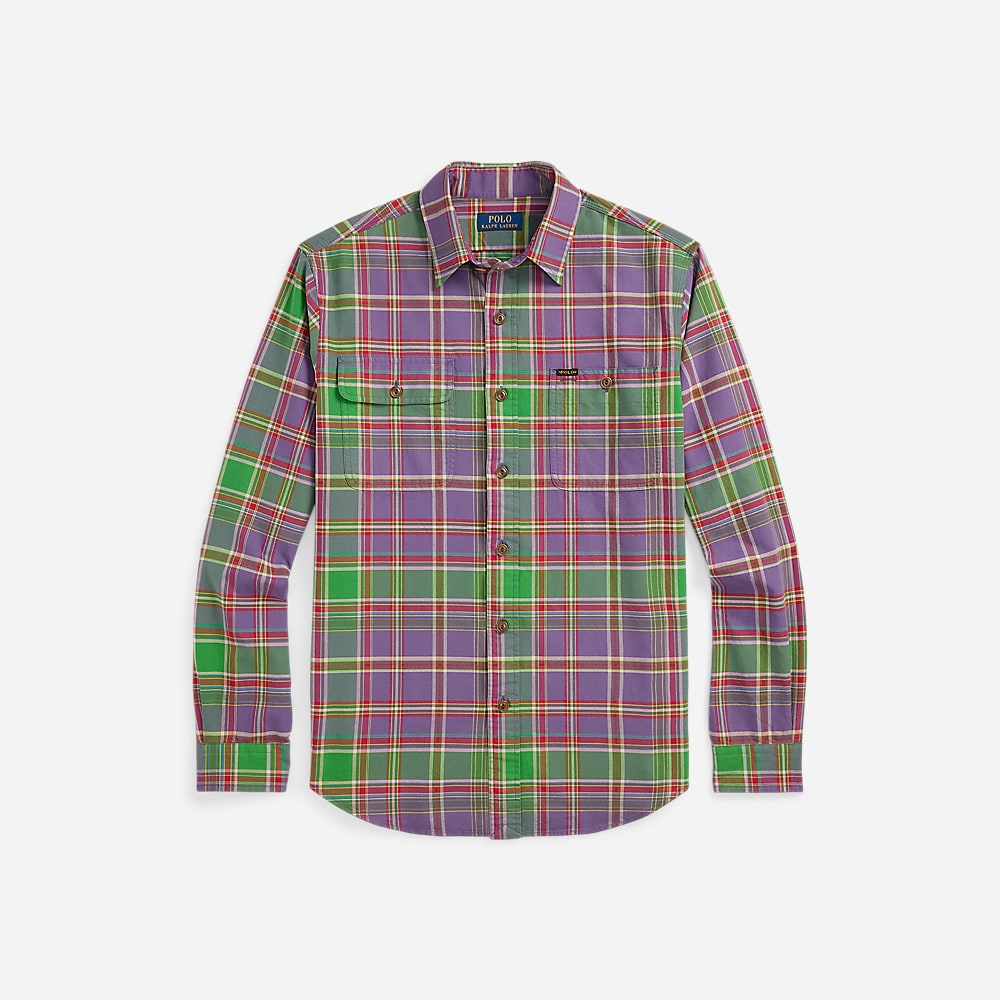 Custom Fit Plaid Oxford Shirt - Purple Green Multi
