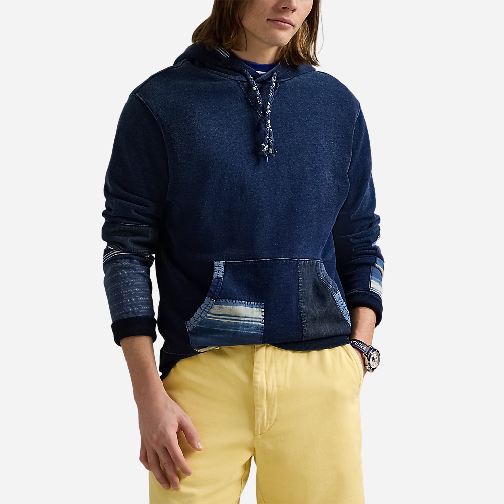 Indigo French Terry Patchwork Hoodie - Dark Indigo Multi