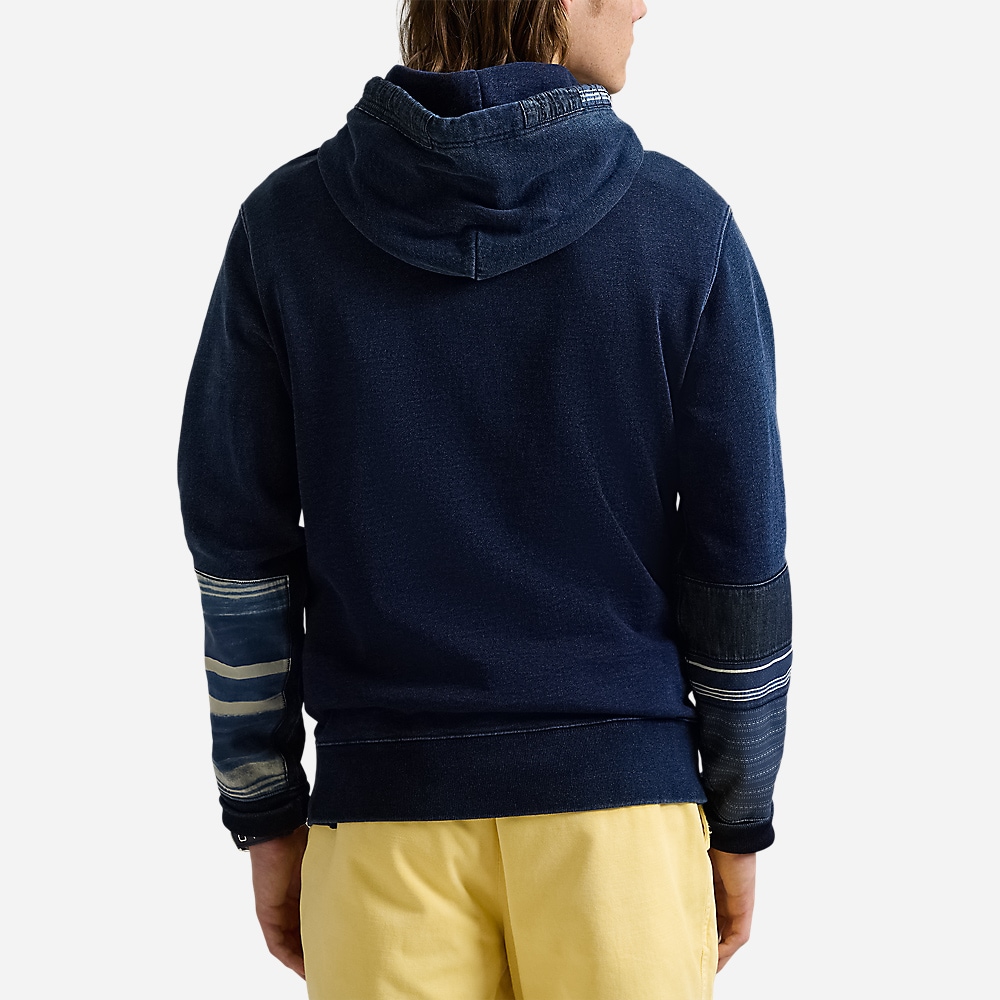 Indigo French Terry Patchwork Hoodie - Dark Indigo Multi