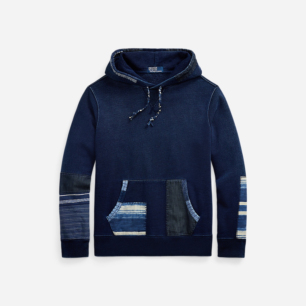Indigo French Terry Patchwork Hoodie - Dark Indigo Multi