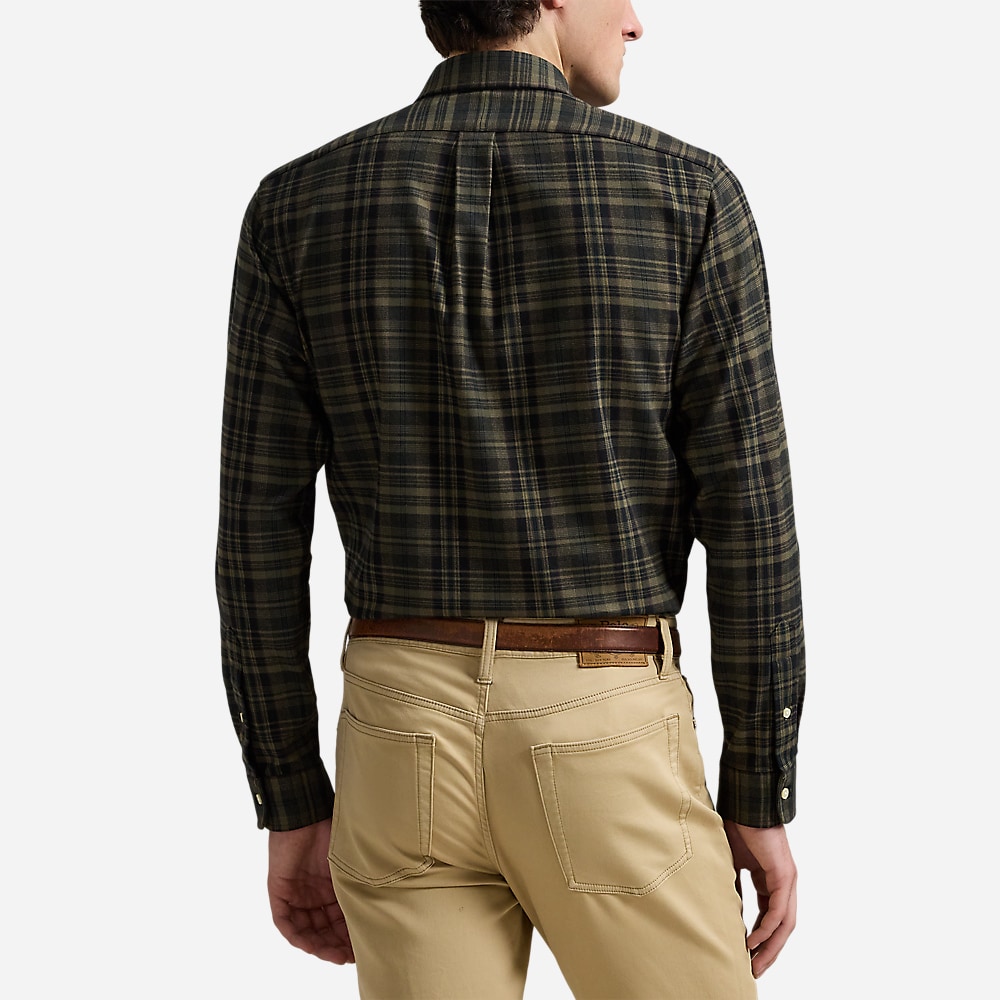 Custom Fit Plaid Brushed Oxford Shirt - Olive Khaki Multi