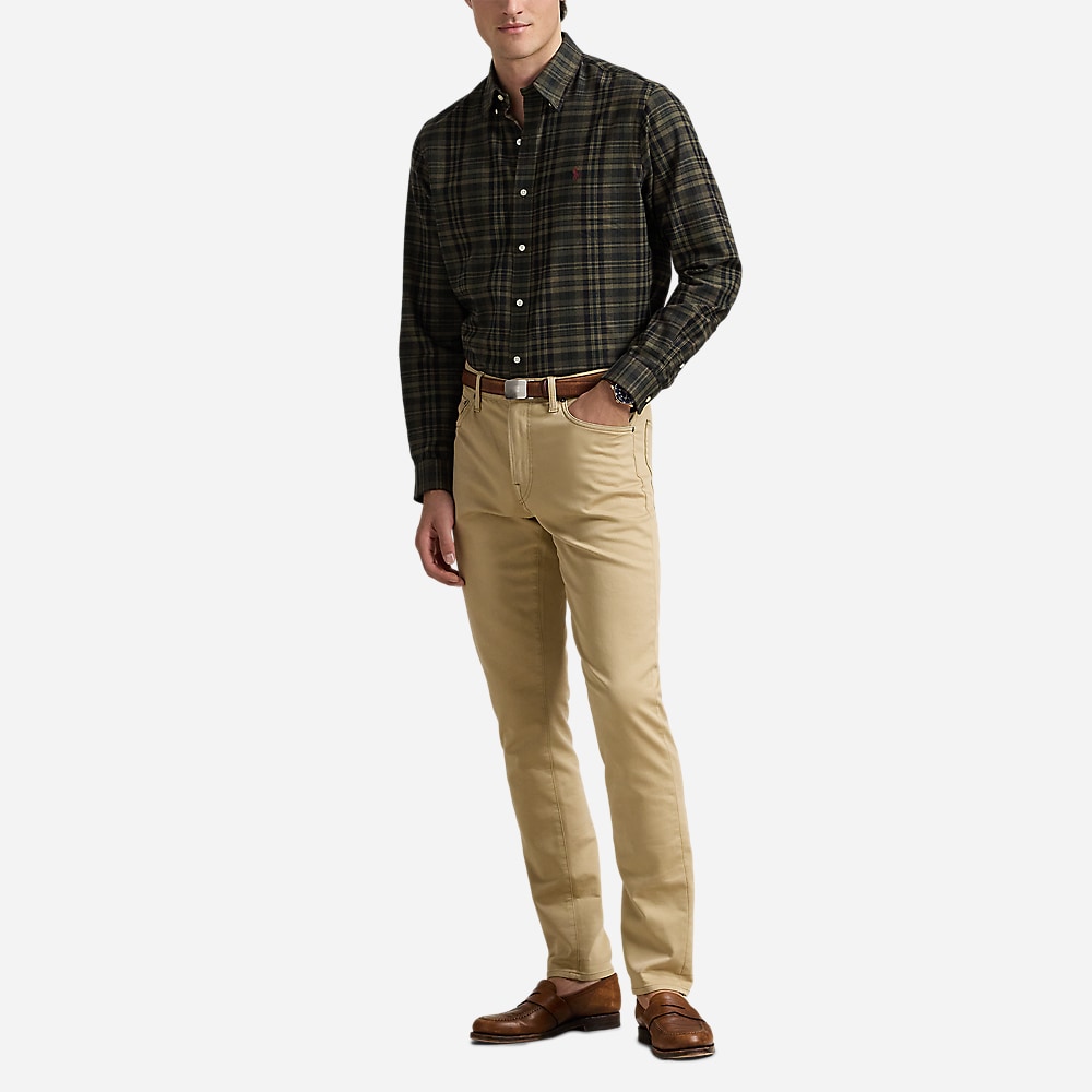 Custom Fit Plaid Brushed Oxford Shirt - Olive Khaki Multi