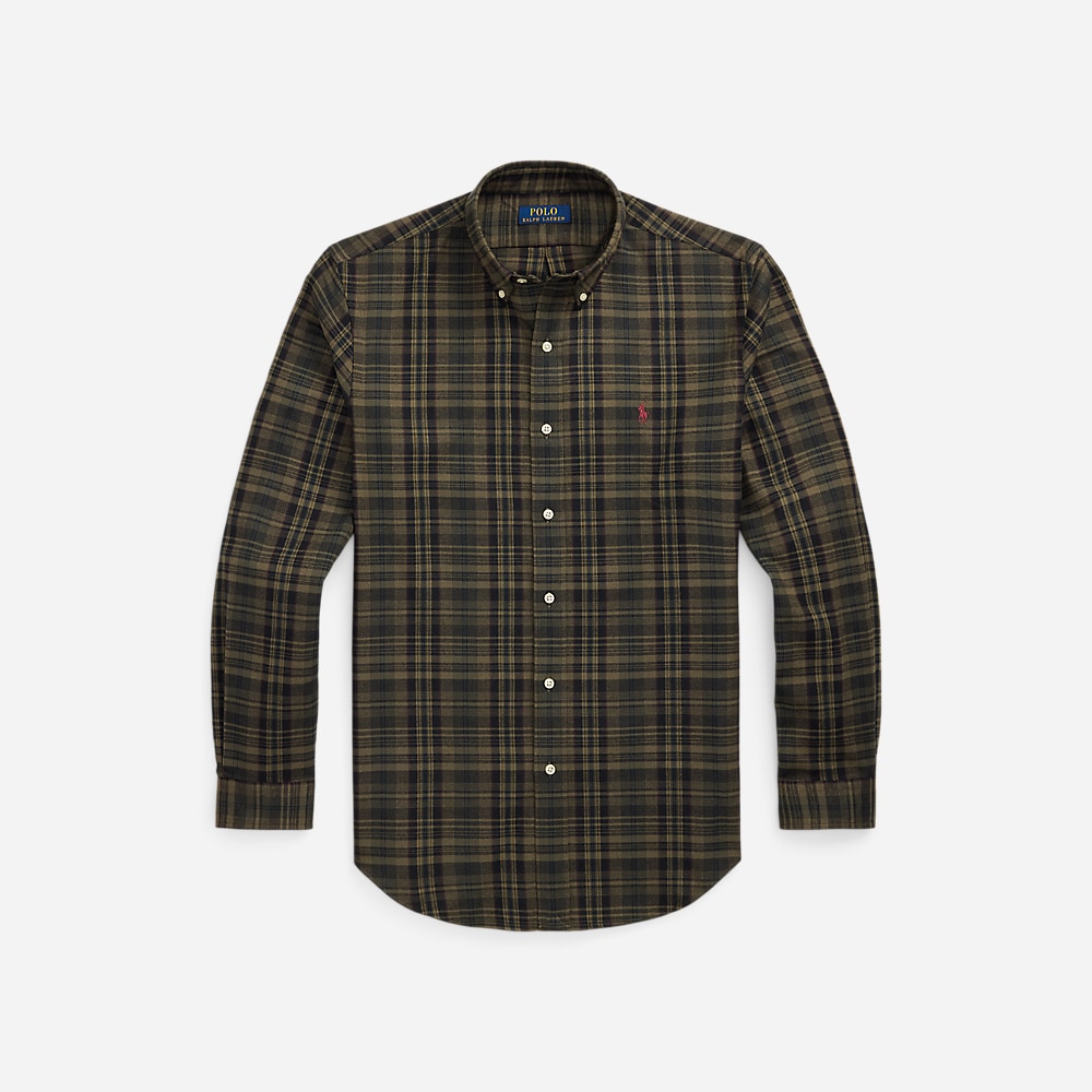 Custom Fit Plaid Brushed Oxford Shirt - Olive Khaki Multi