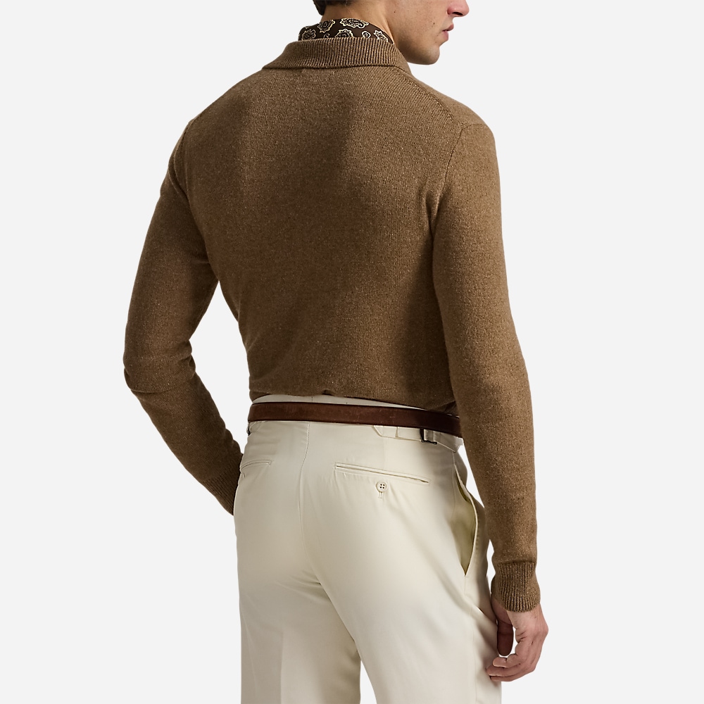 Wool-Cotton Polo-Collar Sweater - Copper Melange