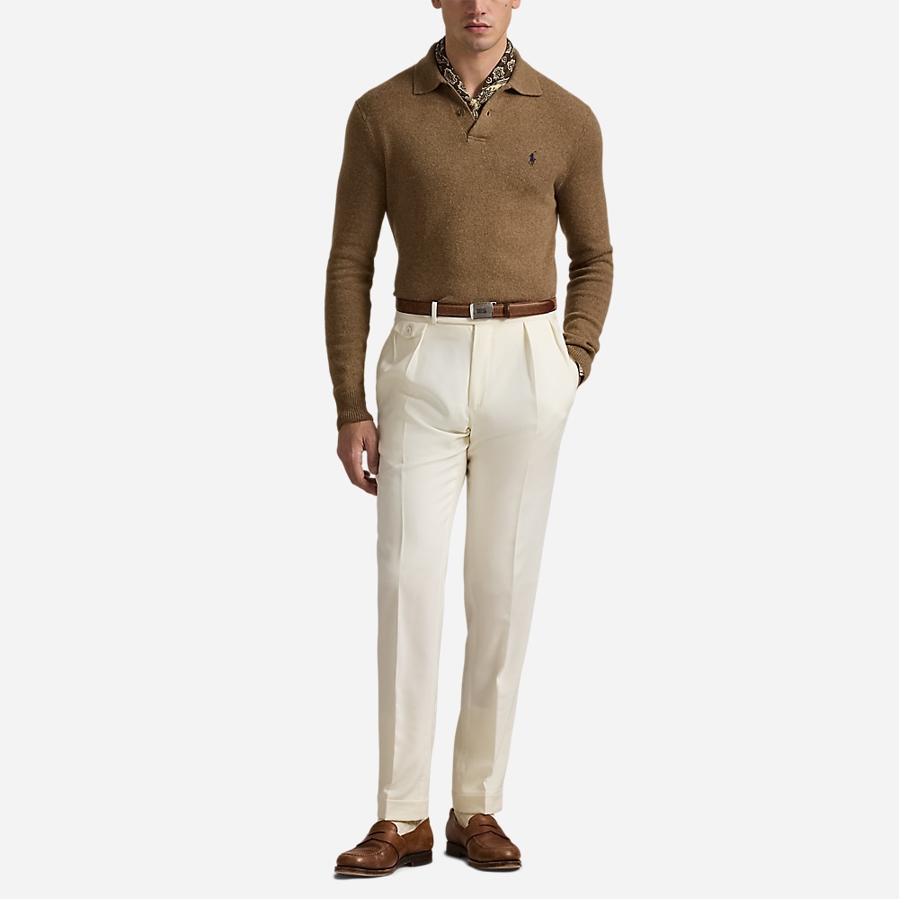 Wool-Cotton Polo-Collar Sweater - Copper Melange