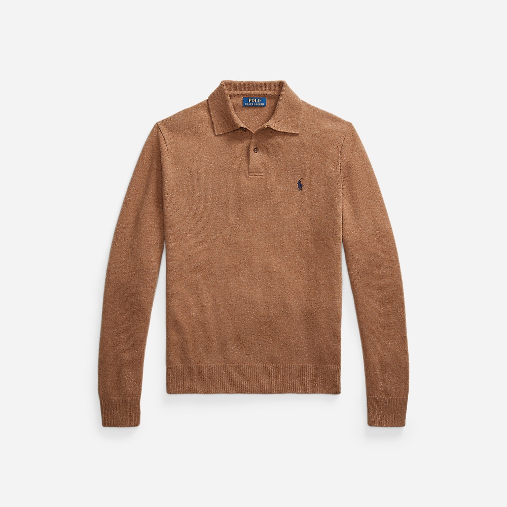 Wool-Cotton Polo-Collar Sweater - Copper Melange