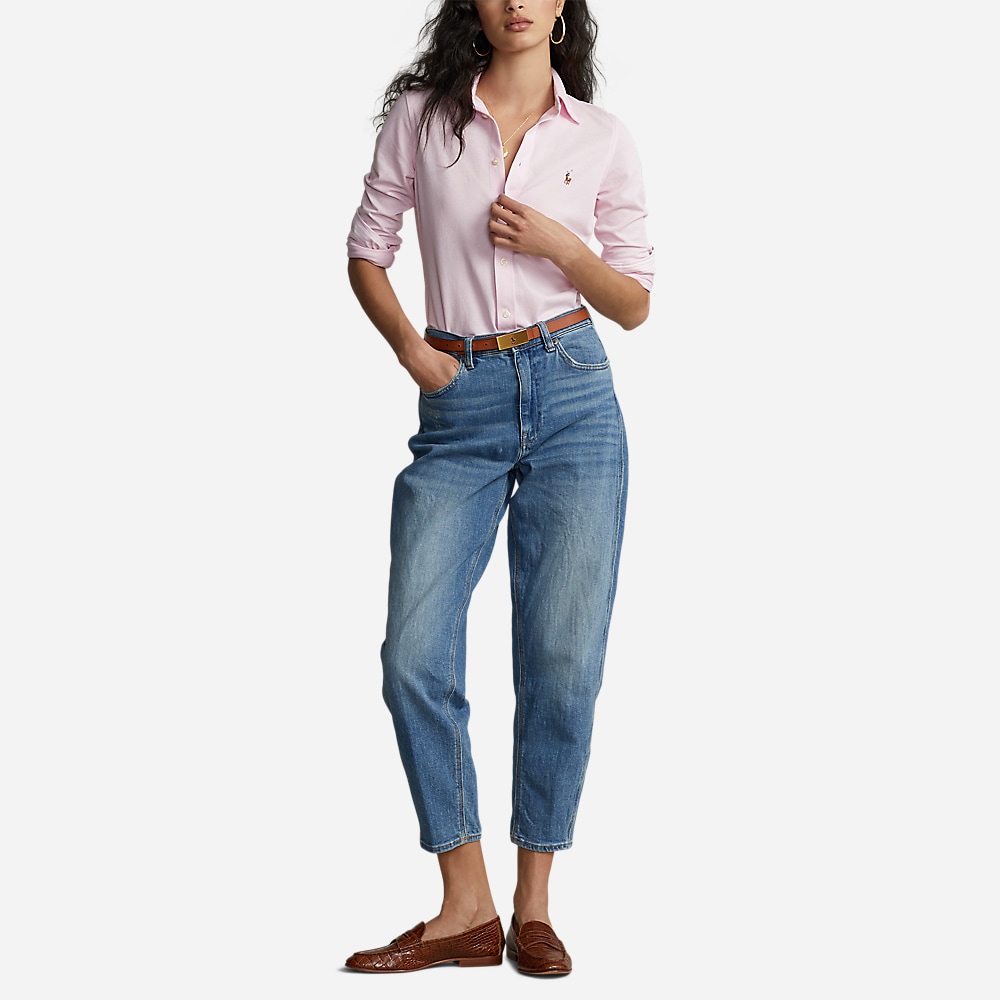 Slim Fit Knit Cotton Oxford Shirt - Carmel Pink