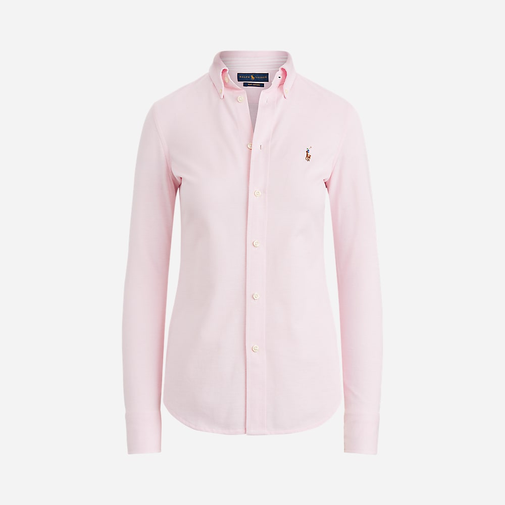 Slim Fit Knit Cotton Oxford Shirt - Carmel Pink