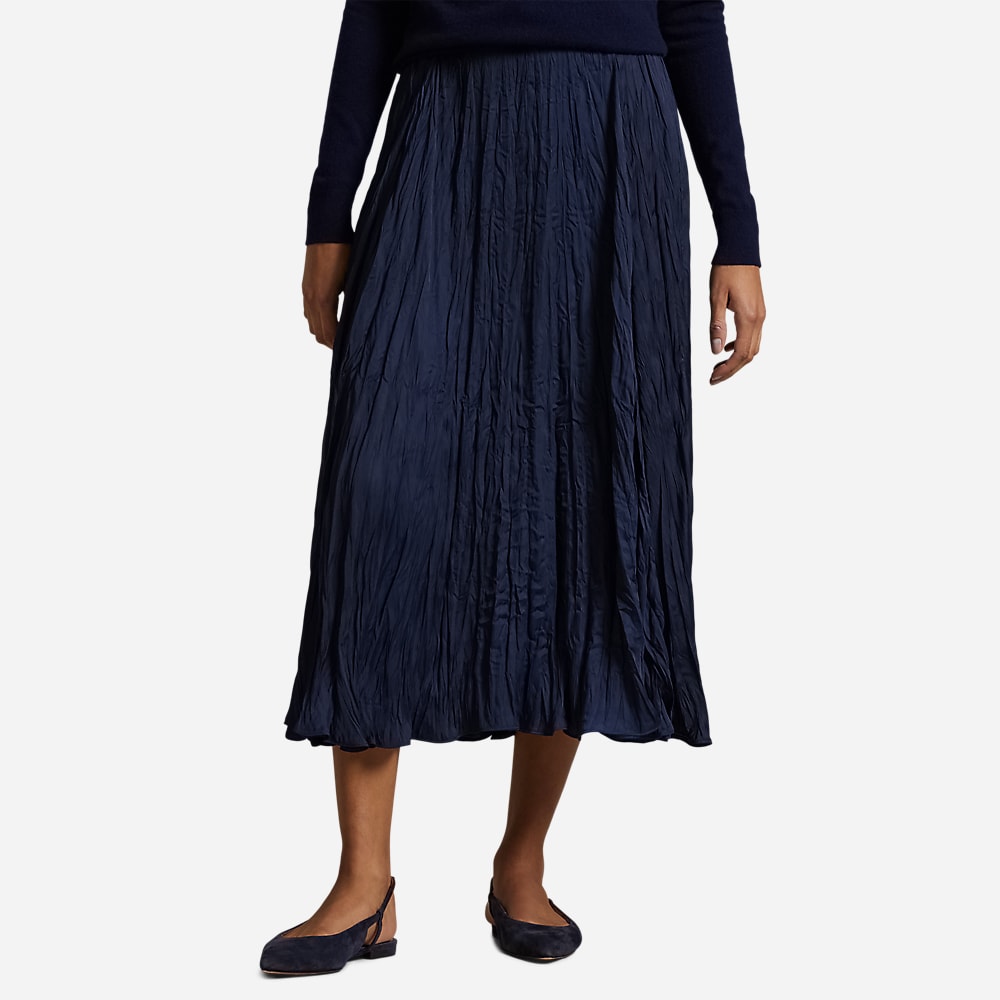 Crinkled Satin A-Line Skirt - Newport Navy