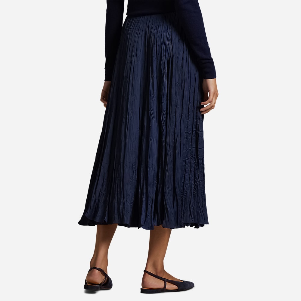 Crinkled Satin A-Line Skirt - Newport Navy