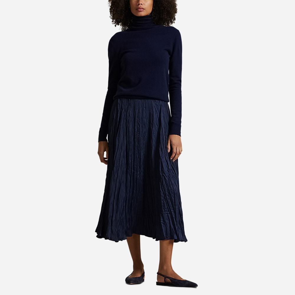 Crinkled Satin A-Line Skirt - Newport Navy