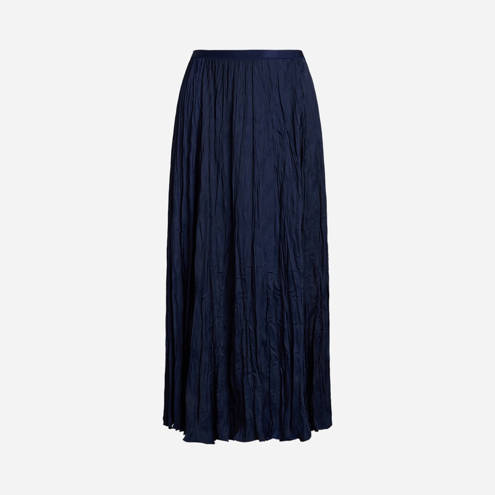 Crinkled Satin A-Line Skirt - Newport Navy