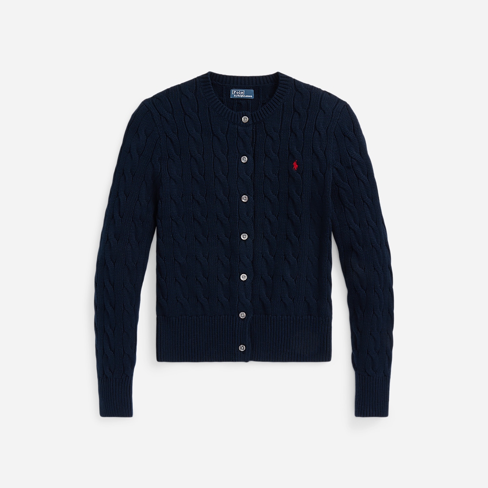 Cable-Knit Cotton Crewneck Cardigan - Hunter Navy