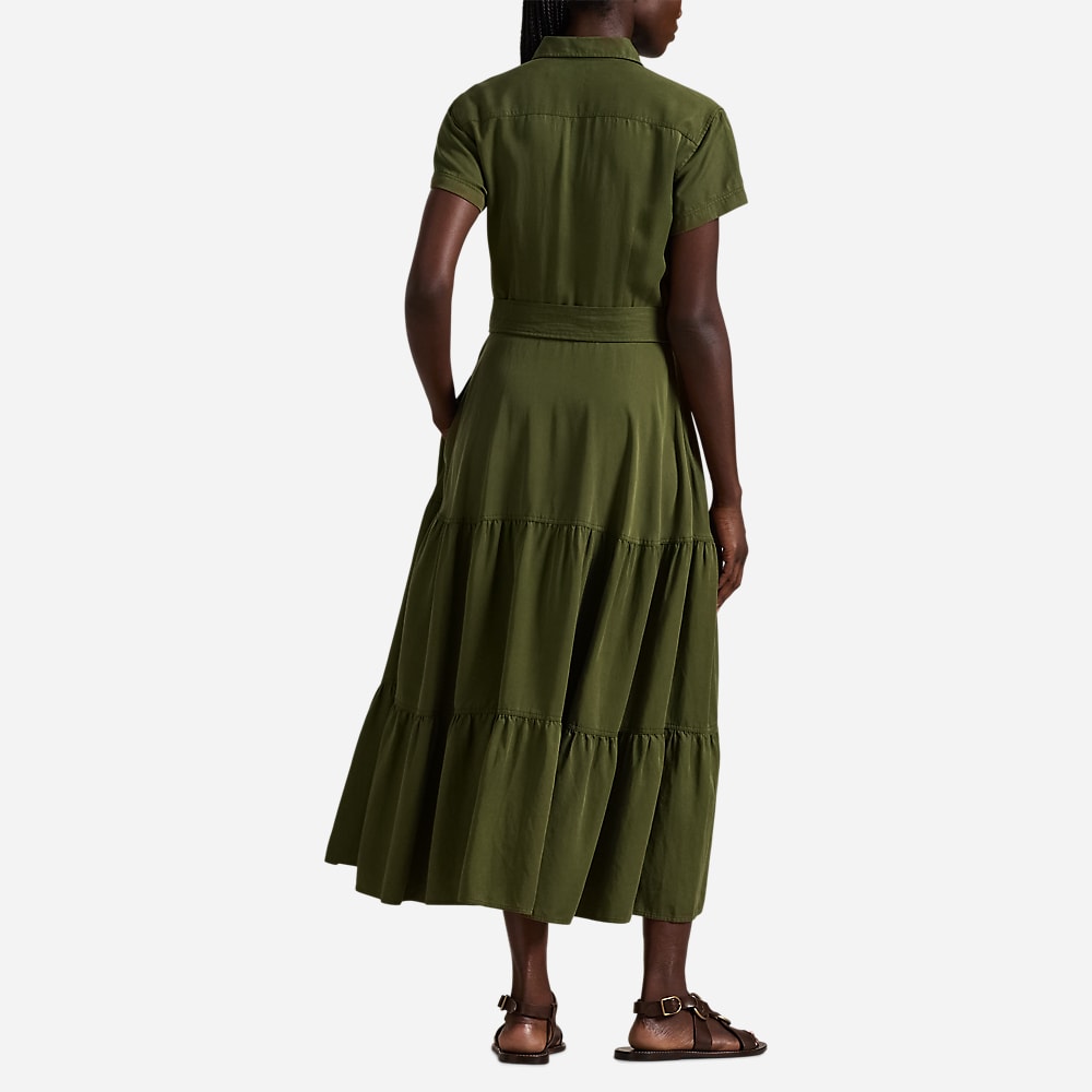Belted Tiered Shirtdress - Expedition Olive