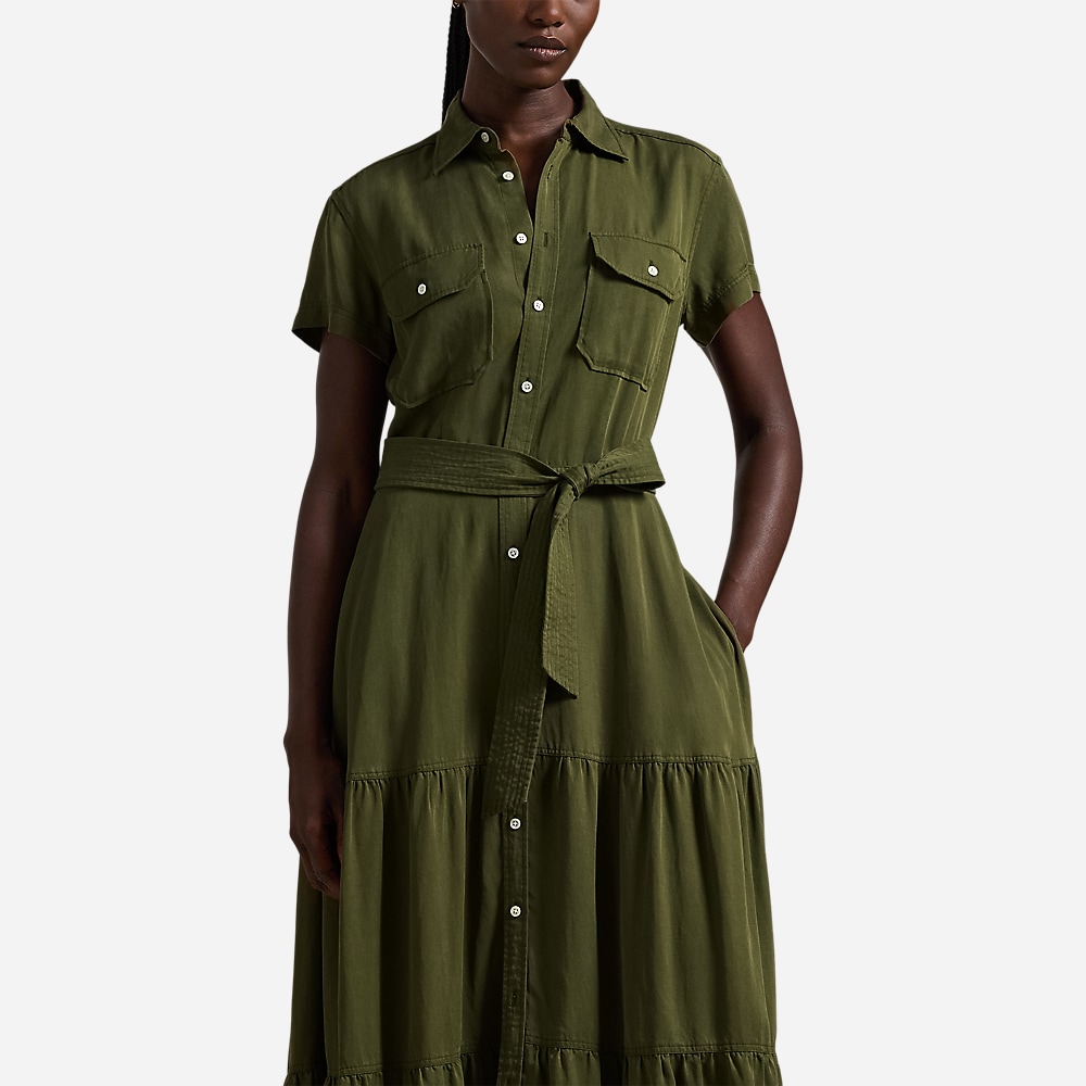 Belted Tiered Shirtdress - Expedition Olive