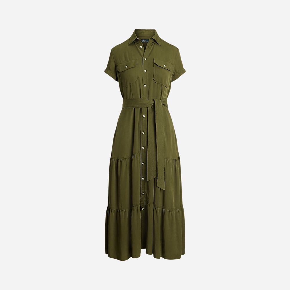 Belted Tiered Shirtdress - Expedition Olive