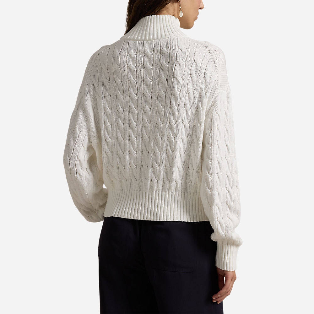 Cable-Knit Cotton Quarter-Zip Sweater - White