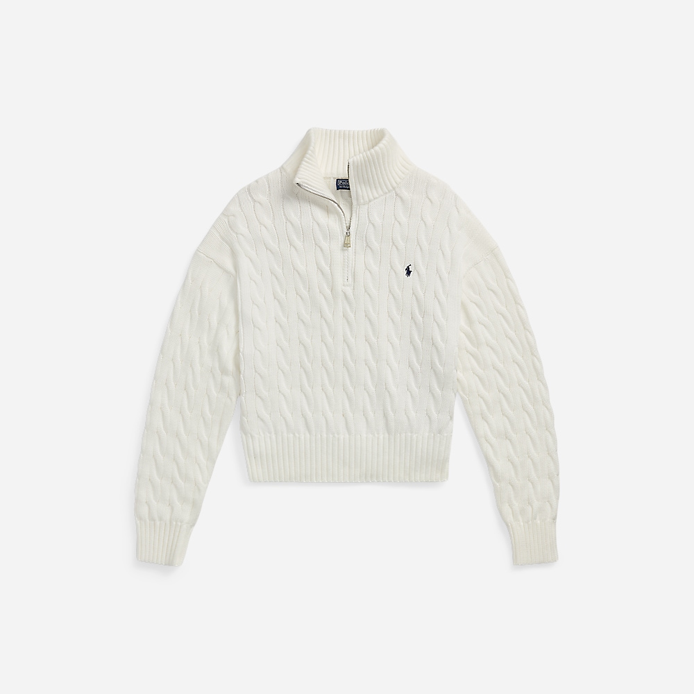 Cable-Knit Cotton Quarter-Zip Sweater - White