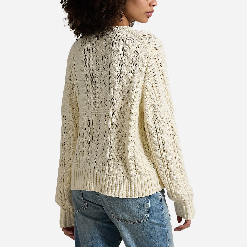 Aran-Knit Flag Cotton Sweater - Cream
