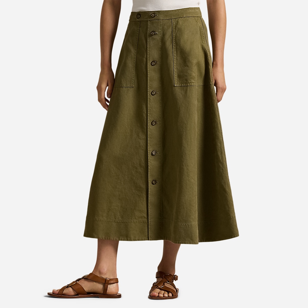 Hemp A-Line Midi Skirt - Basic Olive