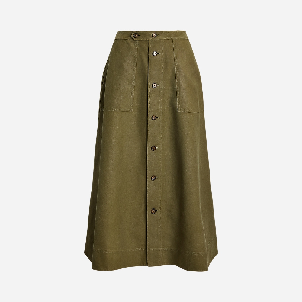 Hemp A-Line Midi Skirt - Basic Olive