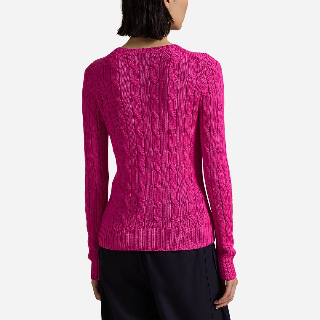 Cable-Knit Cotton Crewneck Sweater - Regatta Pink