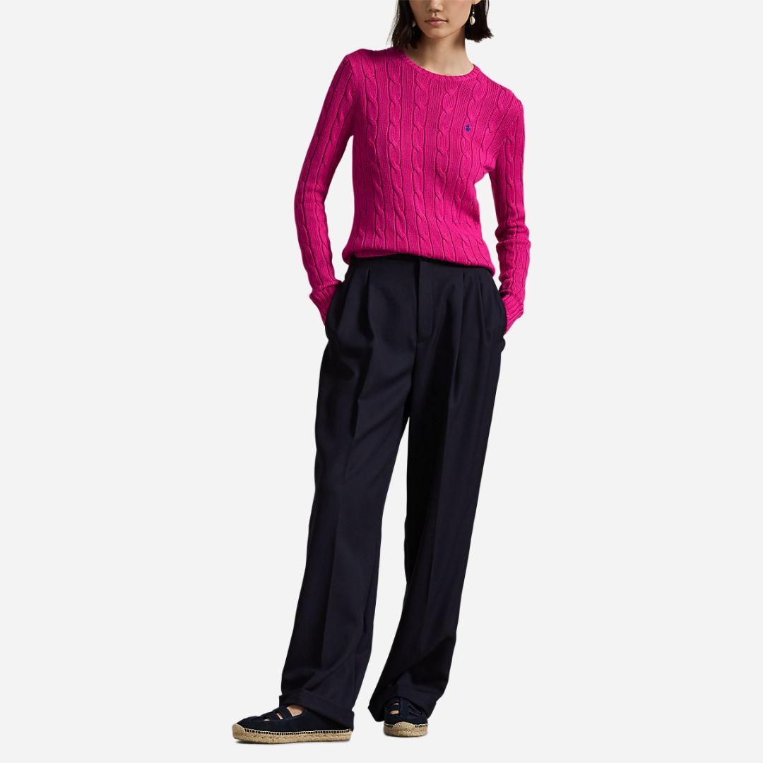 Cable-Knit Cotton Crewneck Sweater - Regatta Pink
