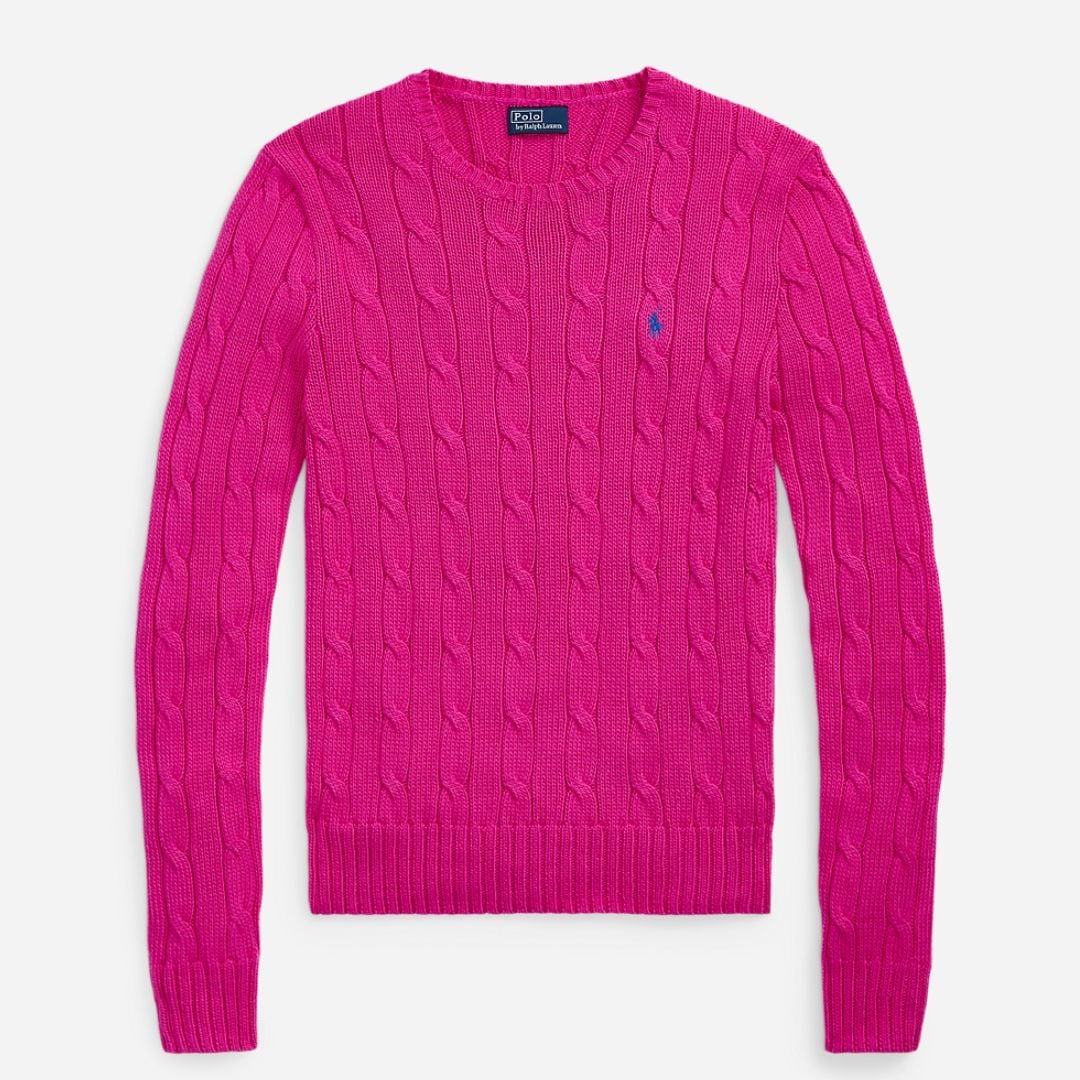 Cable-Knit Cotton Crewneck Sweater - Regatta Pink
