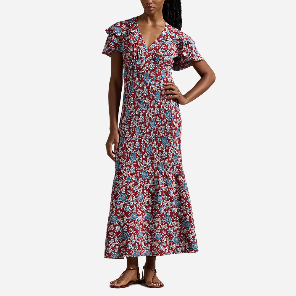 Floral-Print Silk Dress - Retro Garden