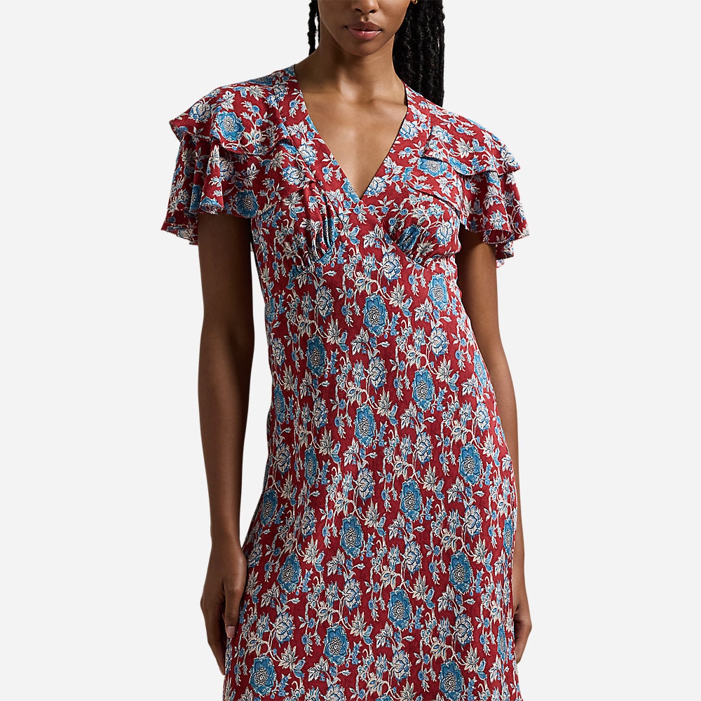 Floral-Print Silk Dress - Retro Garden