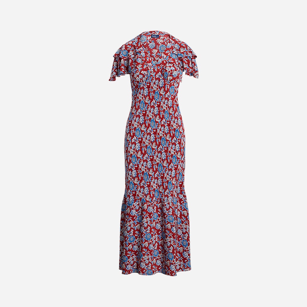 Floral-Print Silk Dress - Retro Garden