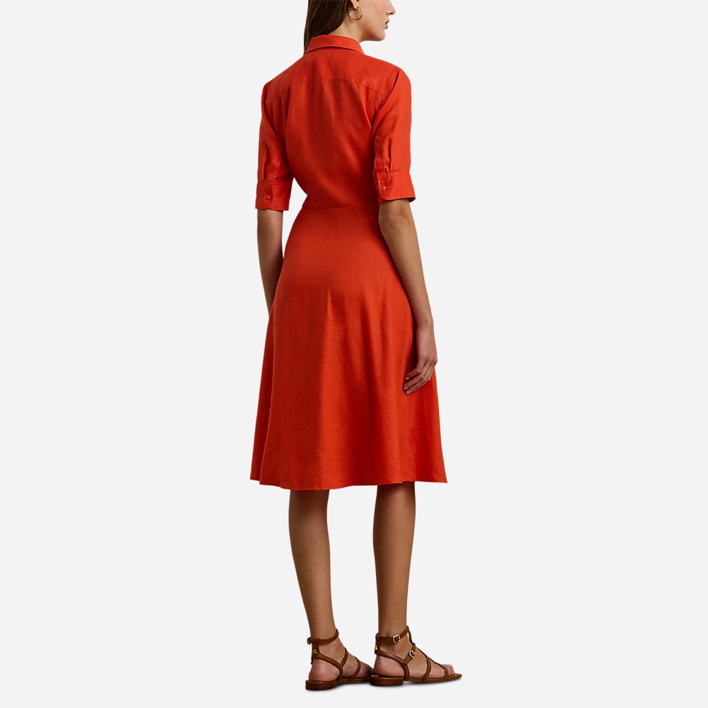 Tie-Front Linen Shirtdress - Orange Lily