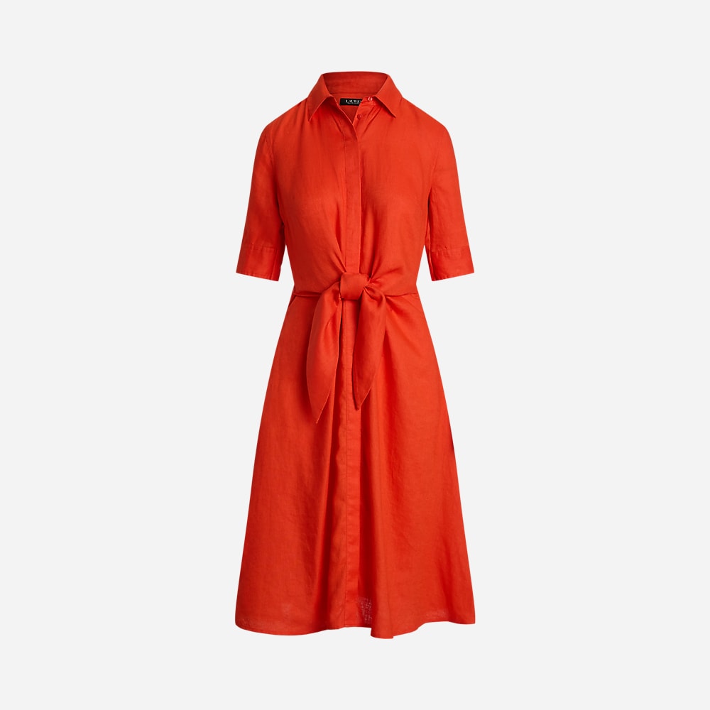 Tie-Front Linen Shirtdress - Orange Lily