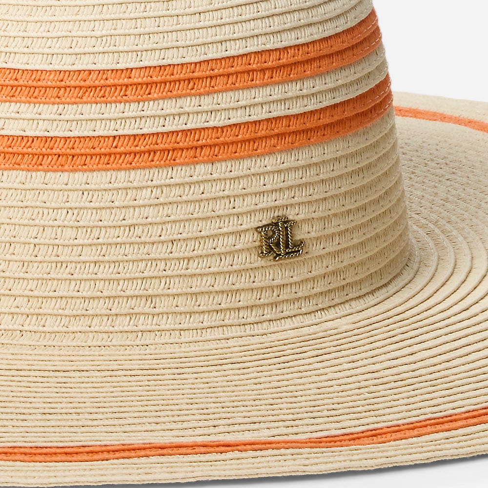 Striped Straw Sun Hat - Natural/Orange Lily