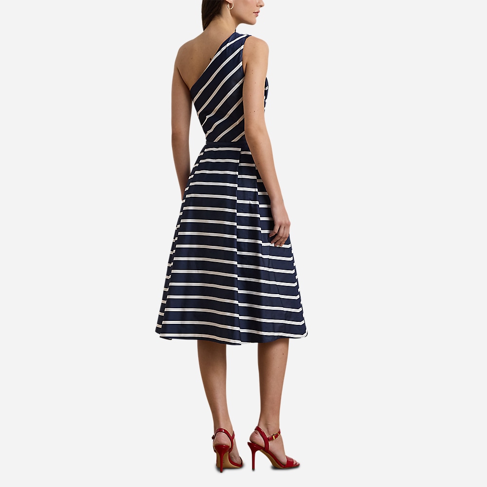 Striped Belted Taffeta Cocktail - Refined Navy/White