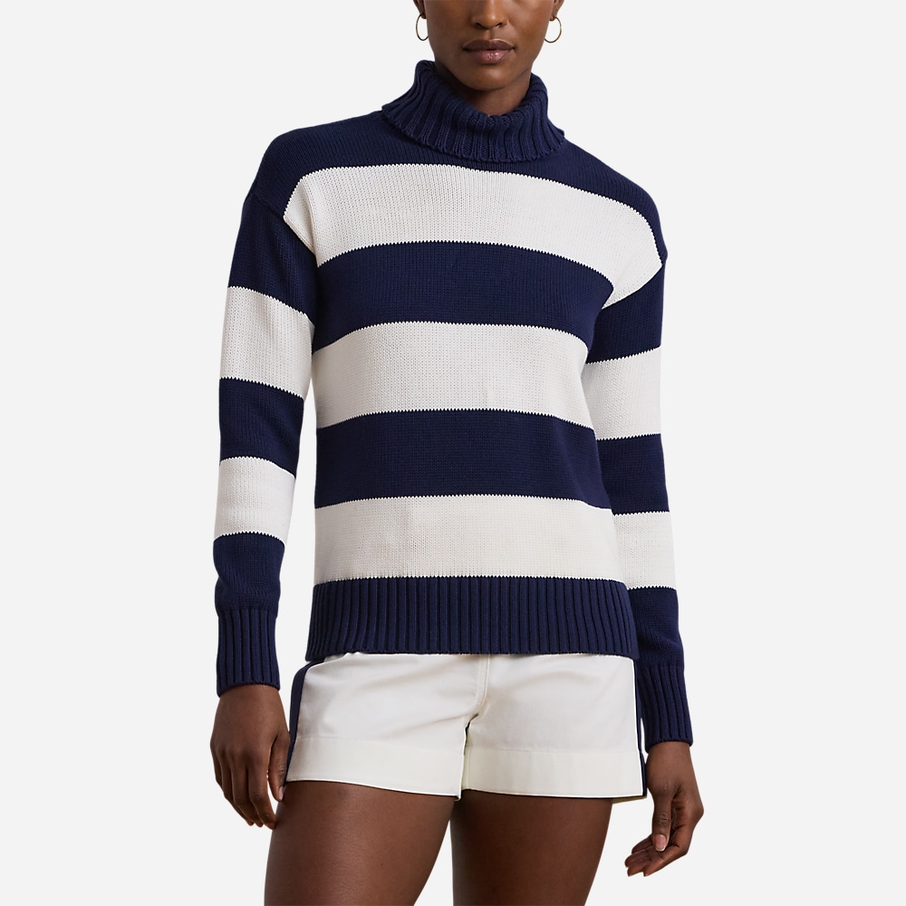 Striped cotton turtleneck deals