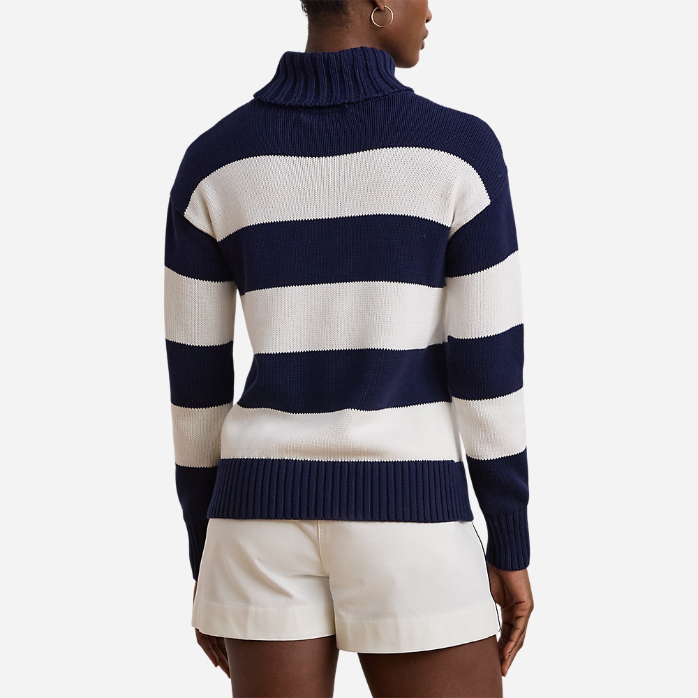 Striped Cotton Turtleneck Sweater - Refined Navy/White