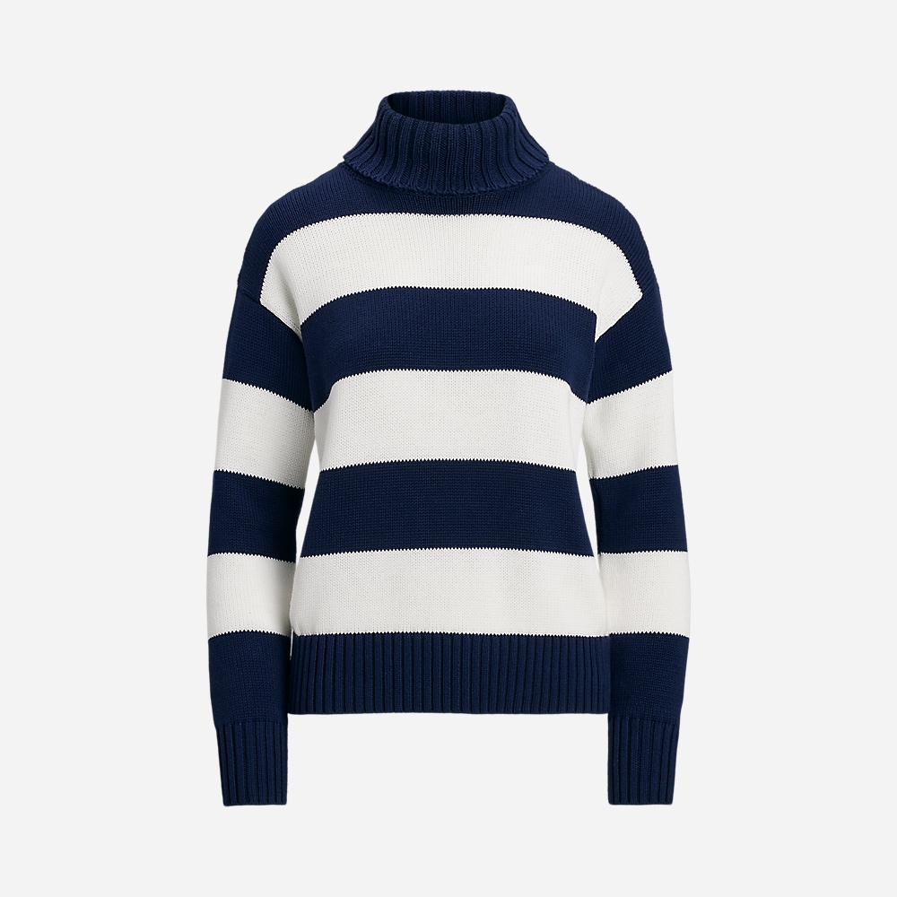 Striped Cotton Turtleneck Sweater - Refined Navy/White